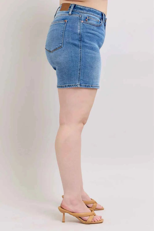 Full Size 2 Button Denim Shorts with Pockets Plus Size 0e084d7b-348f-43ed-b6a0-e24337e9ea68-Max