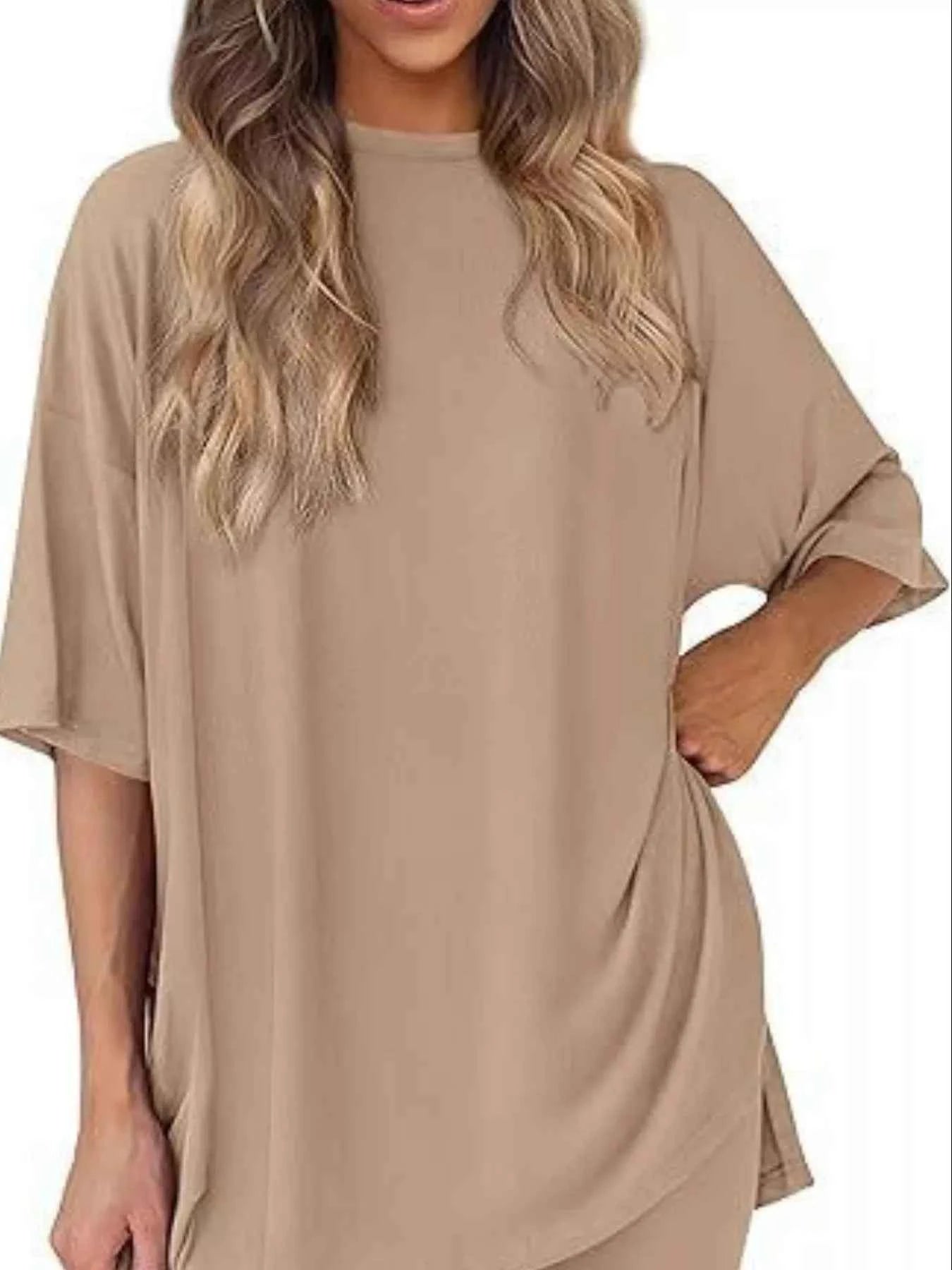 Full Size Half Sleeve T-Shirt and Shorts Set Plus Size Khaki 0e0e4802-b778-4f0b-948b-2767c72dff66-Max-Origin