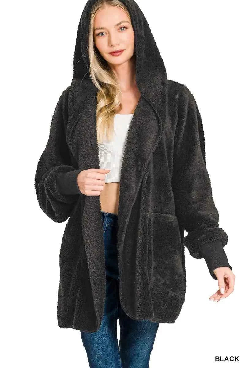 Zenana Hooded Faux Fur Jacket with Pockets BLACK 0e0e4b3345744e65840a6a72c9bd051f-Max-Origin