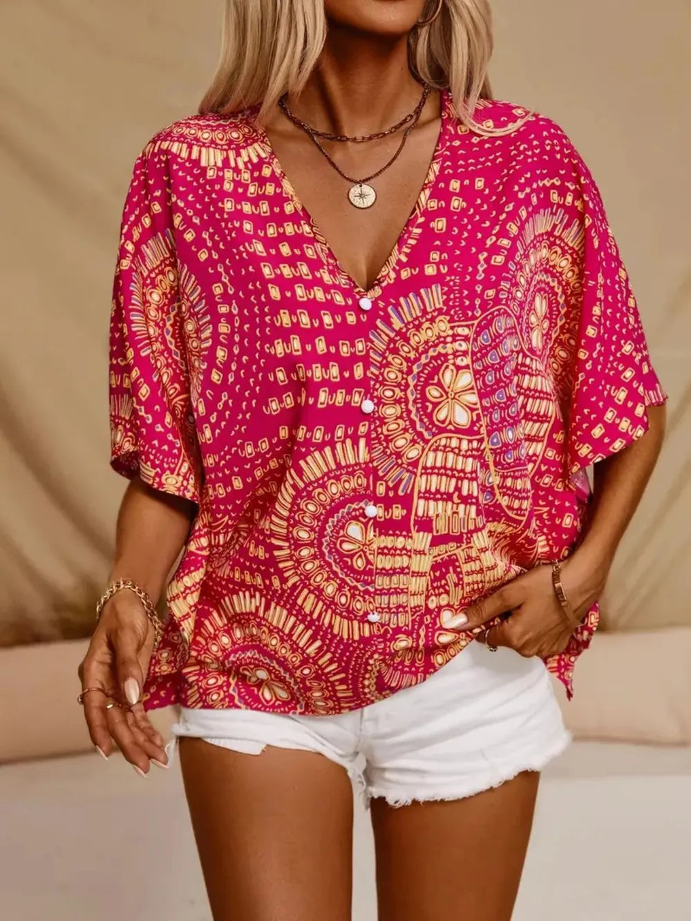 Printed V-Neck Half Sleeve Top 0e130638-c885-4ed0-a9ef-89fe6d03d635-Max