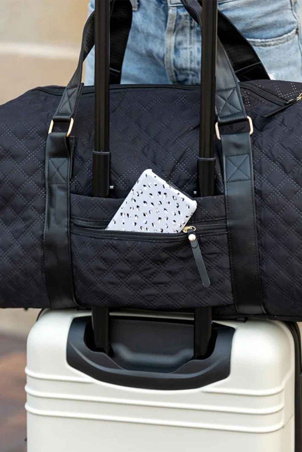 Black Plaid Large Capacity Travel Duffle Bag 0e1cf53497dbfe70