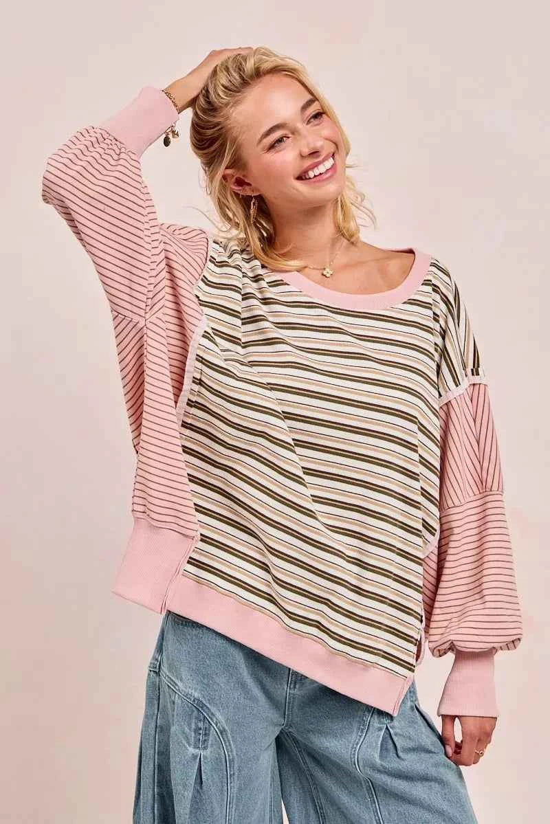 BiBi Stripe Mixed Top With Cut Edge And Reverse Outseam 0e22637d6cdc40dcaddd5b5fcaf316cc-Max-Origin