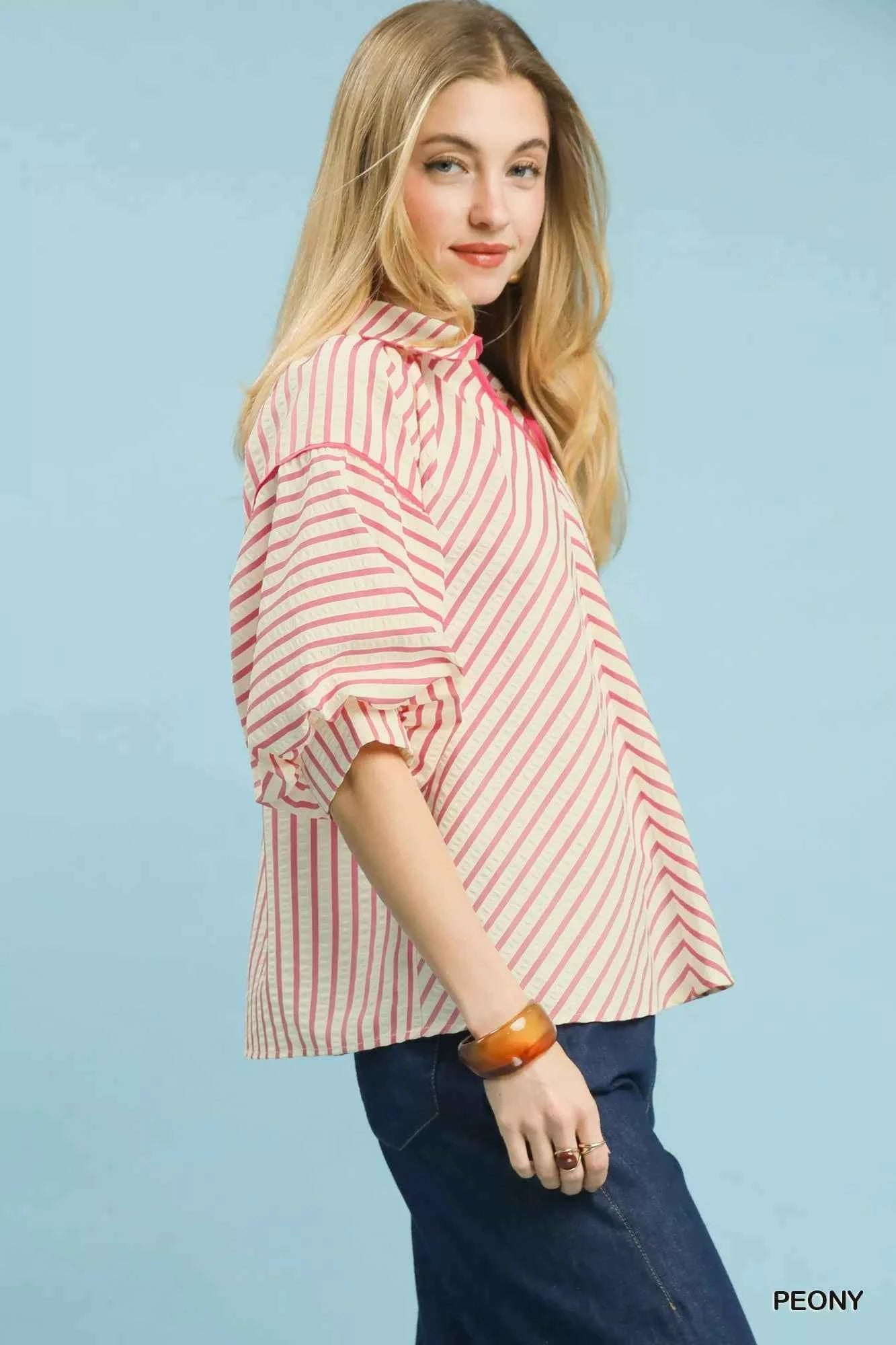 Umgee Chevron Stripe Collared Relaxed Top 0e235332-06d7-4e42-9989-b356541c367b-Max-Origin
