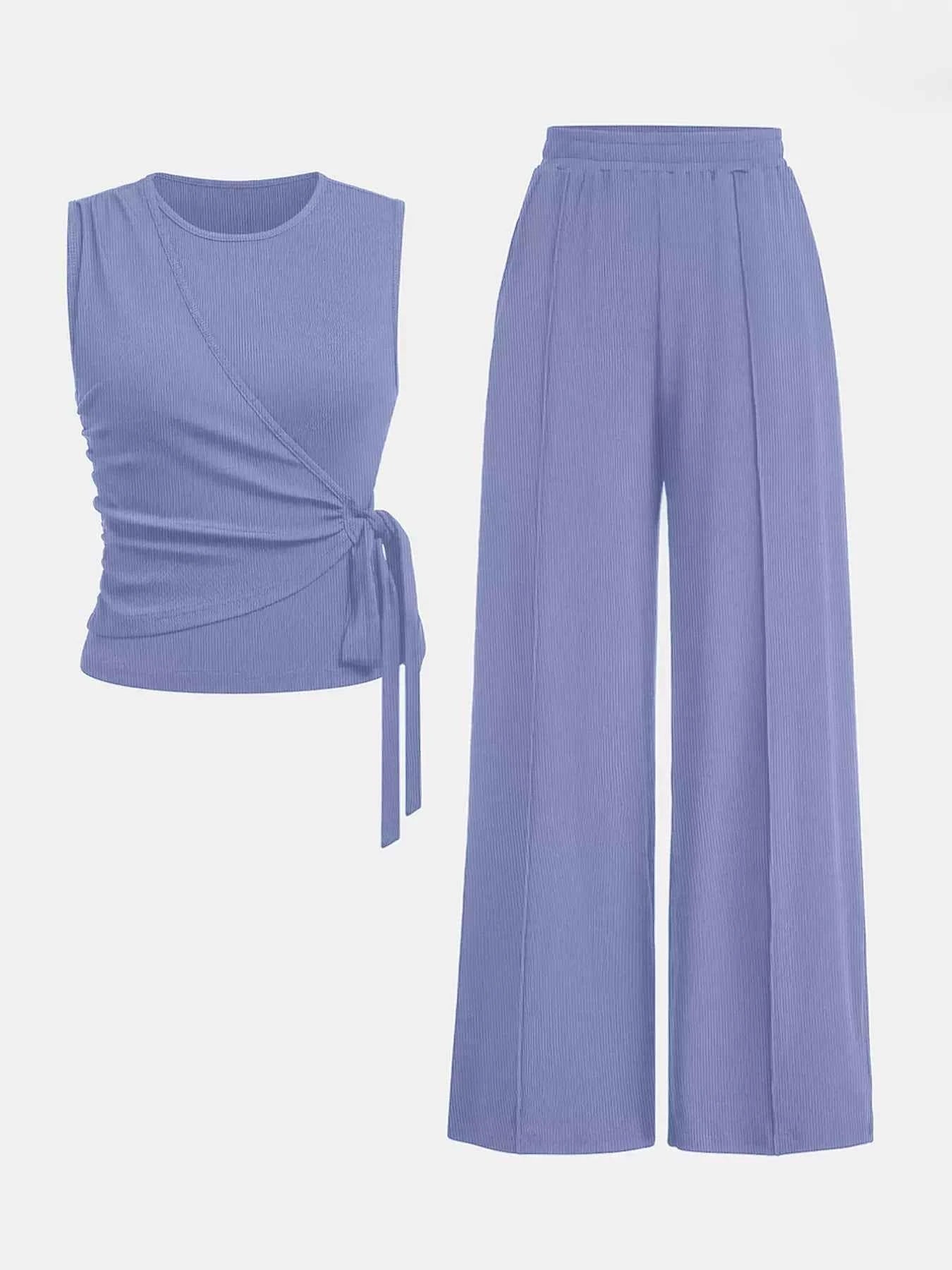Side Tie Round Neck Tank and Pants Set Blue Purple 0e29ab54-90f3-4c3d-8850-5df49b89be53-Max-Origin