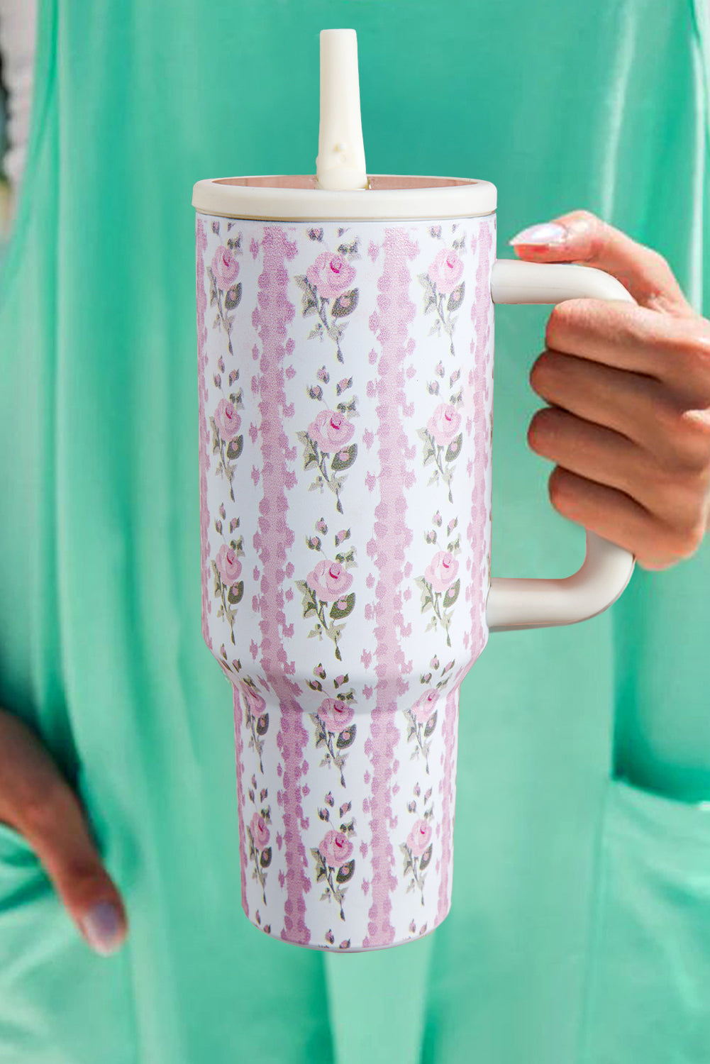 Light Pink Floral Print Stainless Steel Tumbler 0e2bc50a85f9f2d3
