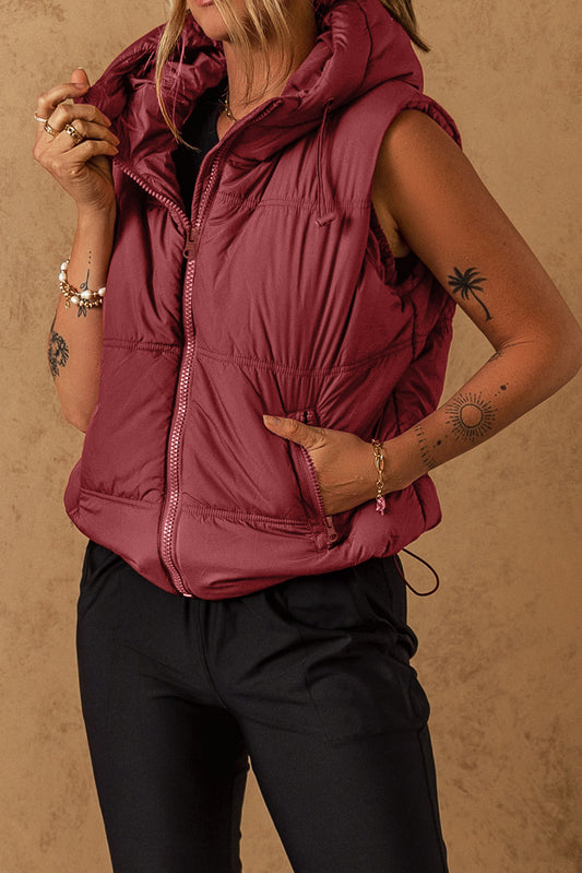 Clay Zip-up Side Pockets Hooded Puffer Vest 0e2c4f23ee772604