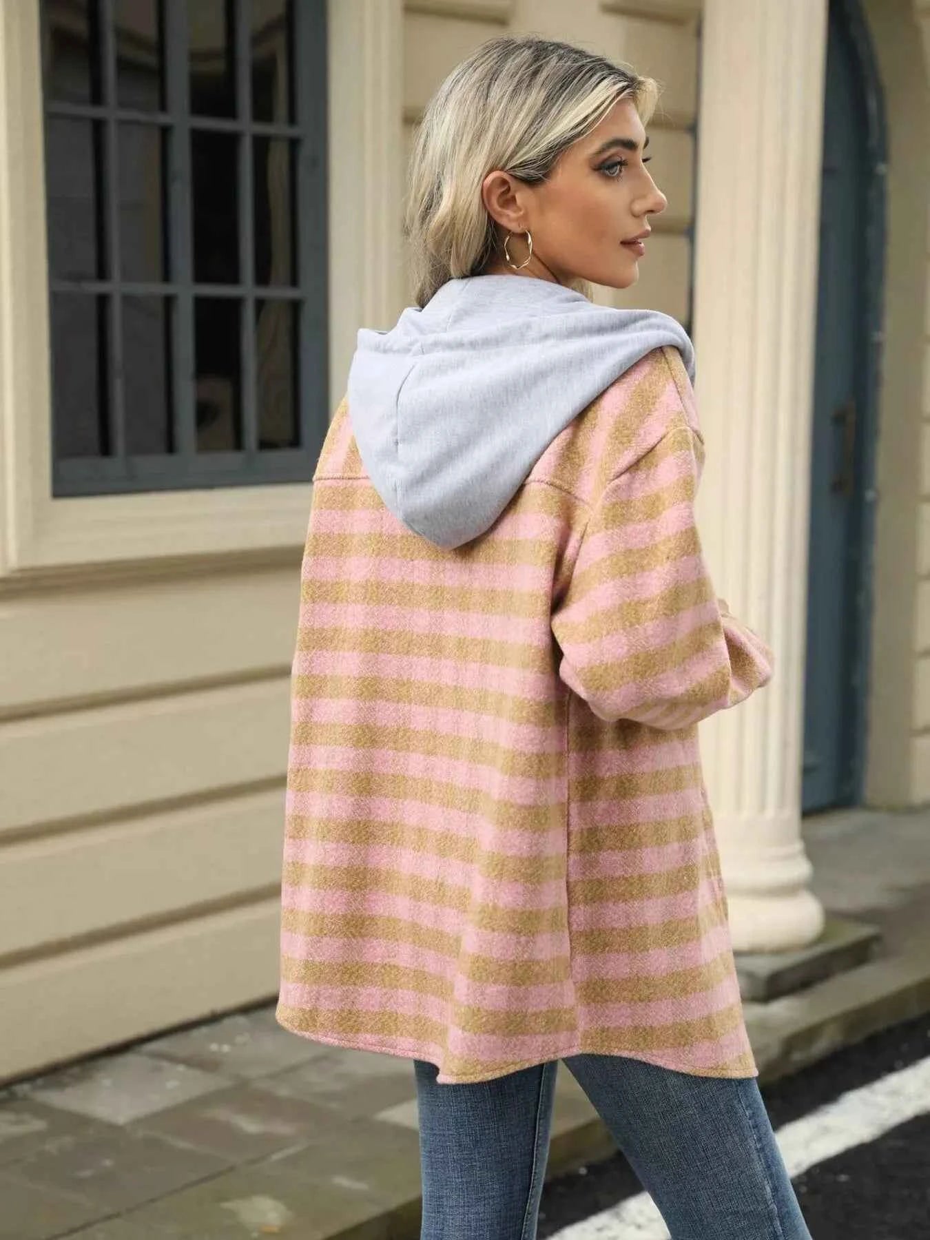Plaid Button Up Long Sleeve Drawstring Hooded Jacket 0e31771d3e2a459baf19661205be9ae5-Max-Origin