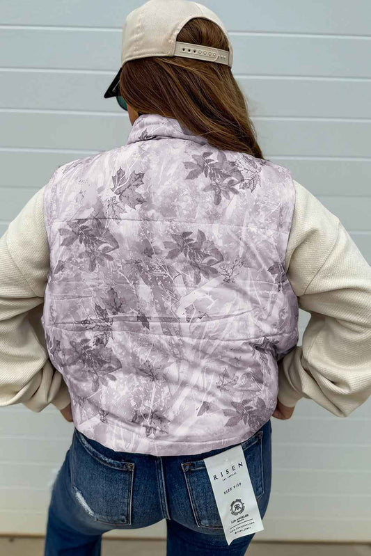 Gray Camo Leaf Print Winter Puffer Vest 0e329a5172fdc2df