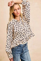 BiBi Crinkle Polka Dot Ruffled Hem Button Up Shirt Top 0e3c409083684cd5bc7414aacef2c9e6-Max-Origin