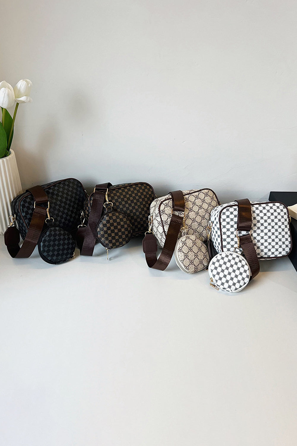 Coffee Geometric Pattern Shoulder Bag With Coin Purse 0e3e18053207be8d