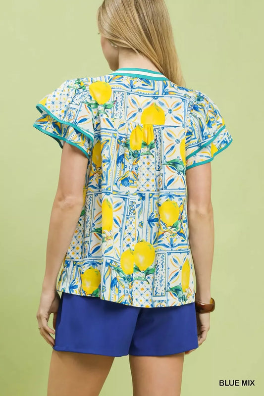 Abstract Print Flutter Sleeve Blouse 0e40fb96-a2c6-4a01-a5f6-6c67877cc05a-Max-Origin