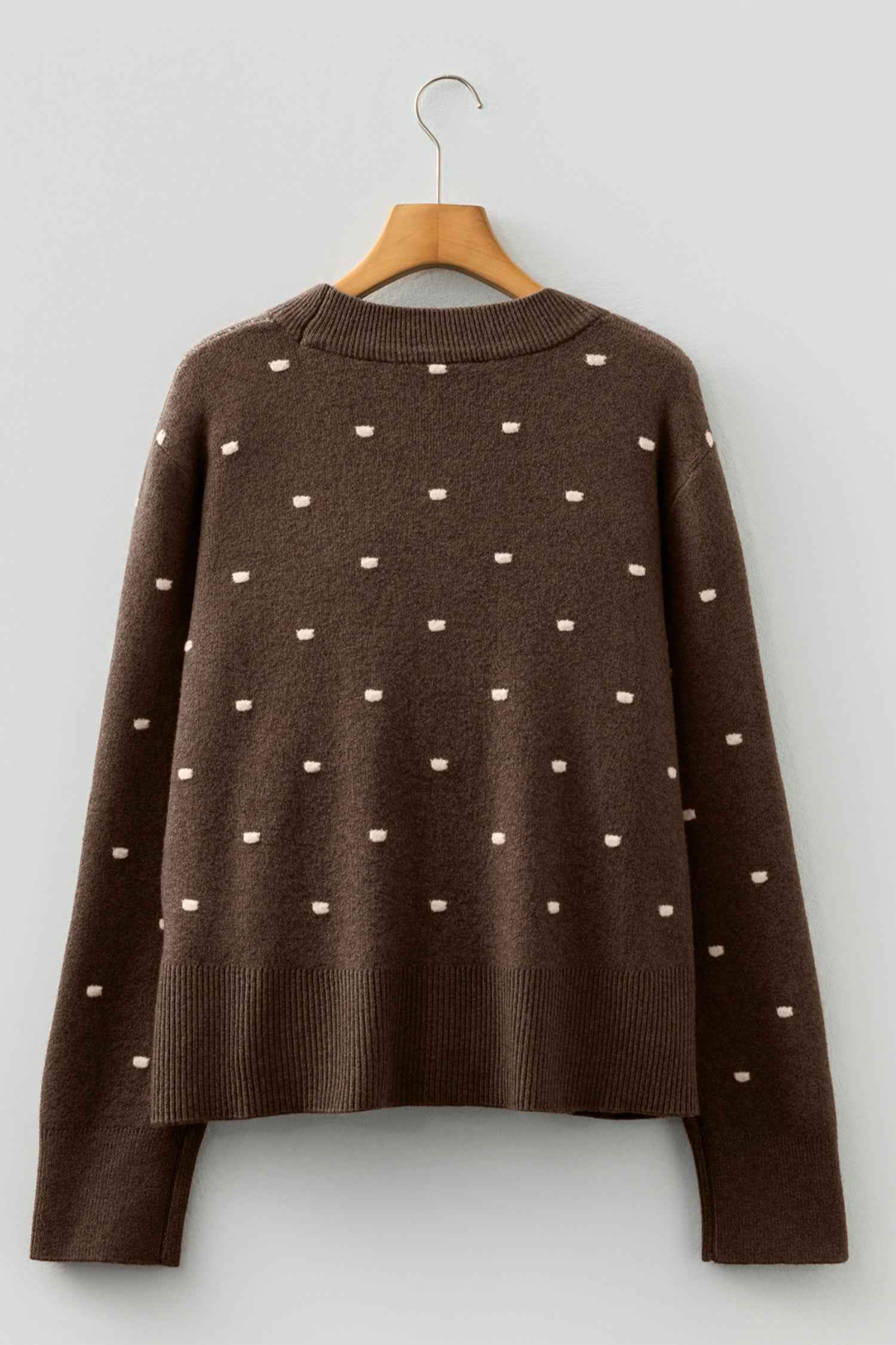 Coffee Dotted Print Ribbed Edge Knit Sweater 0e44ea09190caffb