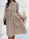 Animal Print Mock Neck Flounce Sleeve Dress Tan 0e49fac7-fc08-463b-b1b8-e76c8636f575-Max-Origin