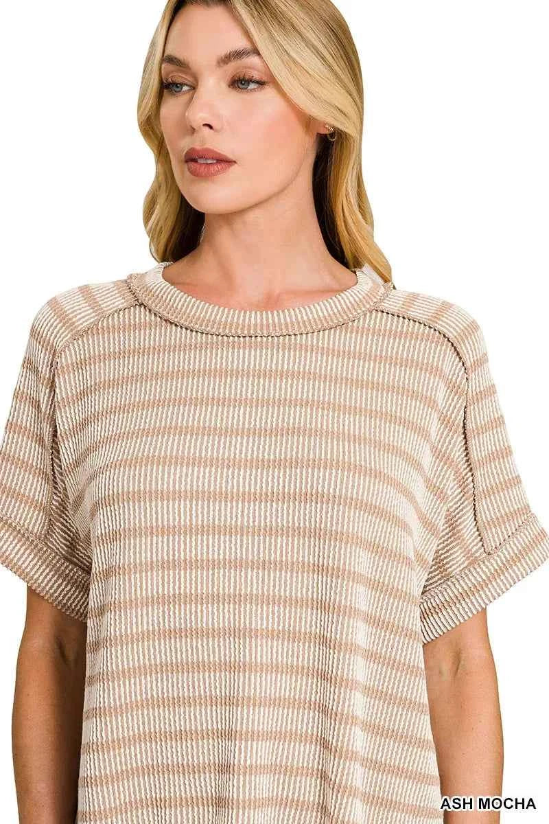Zenana Raised Rib Striped Exposed Seam Top 0e500c2f97094322828cb770bcee11d7-Max-Origin