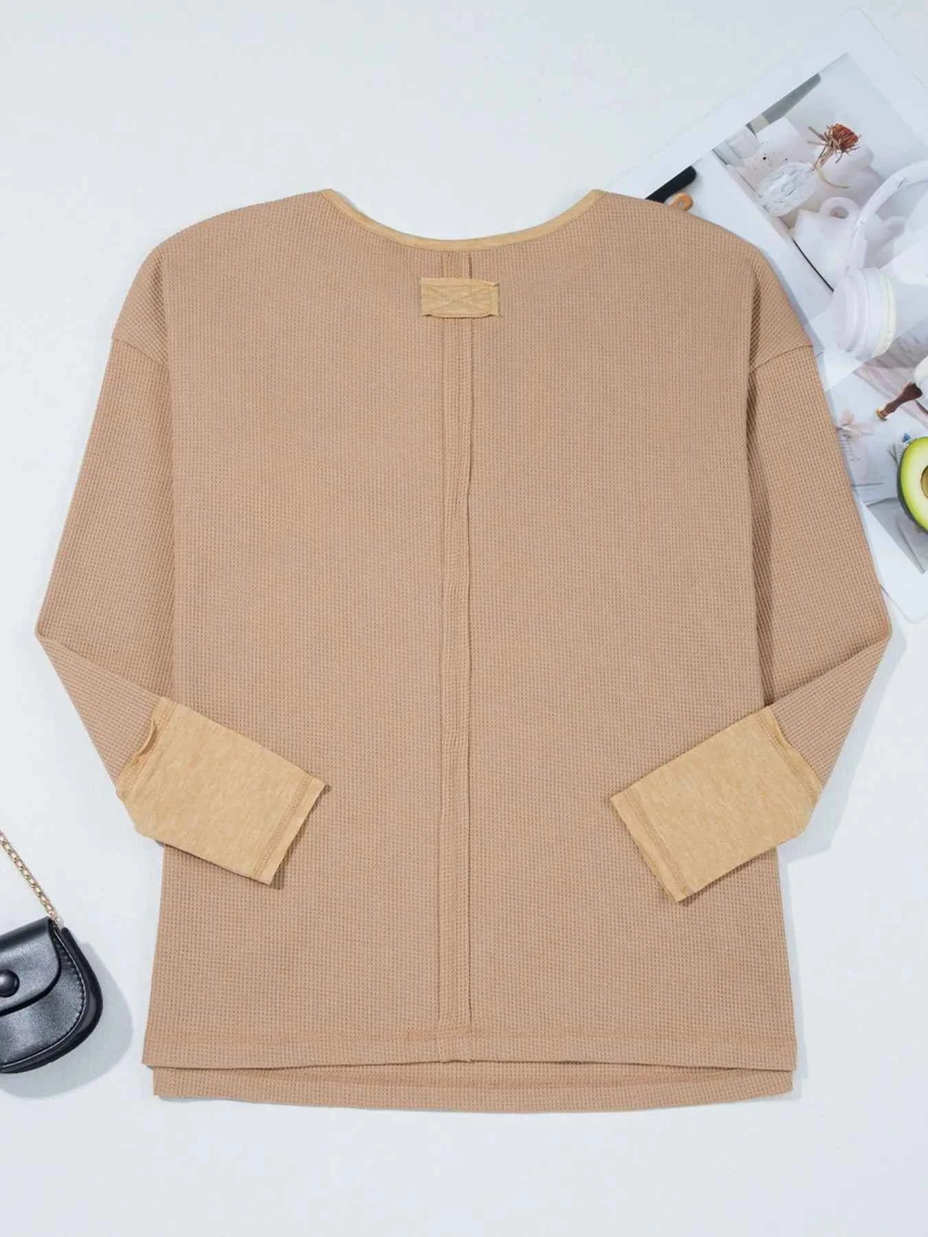 Waffle Textured Tunic Henley Top with Slits 0e56717d-fc63-445d-a389-ef52ebcf9977-Max-Origin