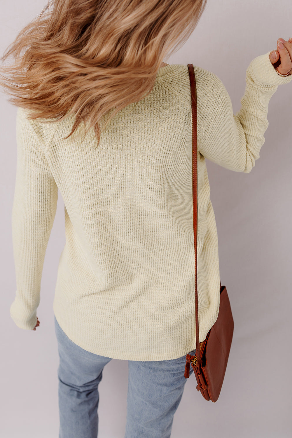 Oatmeal Textured Knit Half Button Henley Top 0e572d3e8ab5ec55