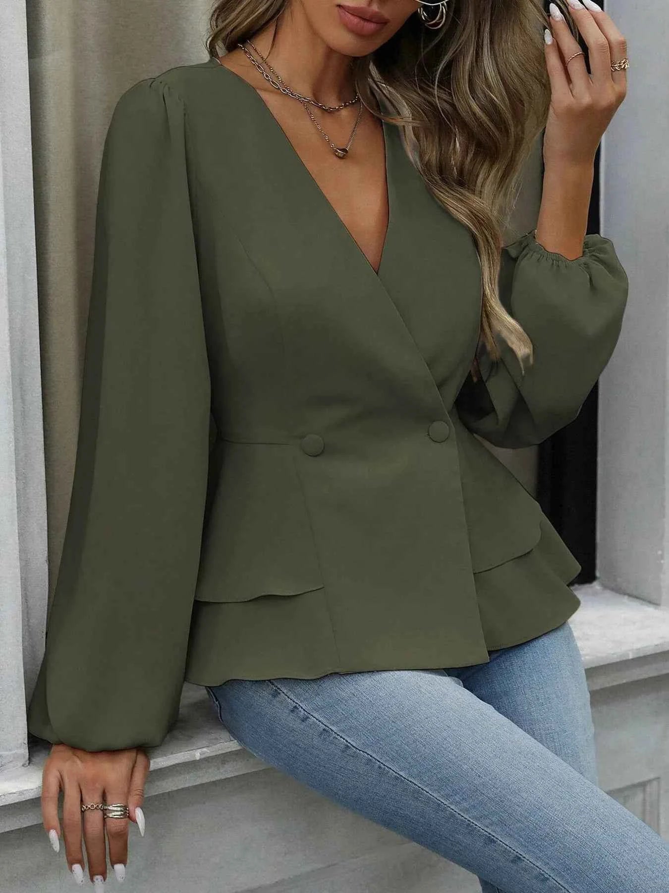 Surplice Balloon Sleeve Blouse 0e65a2da201a4648af9c7e097af98050-Max-Origin