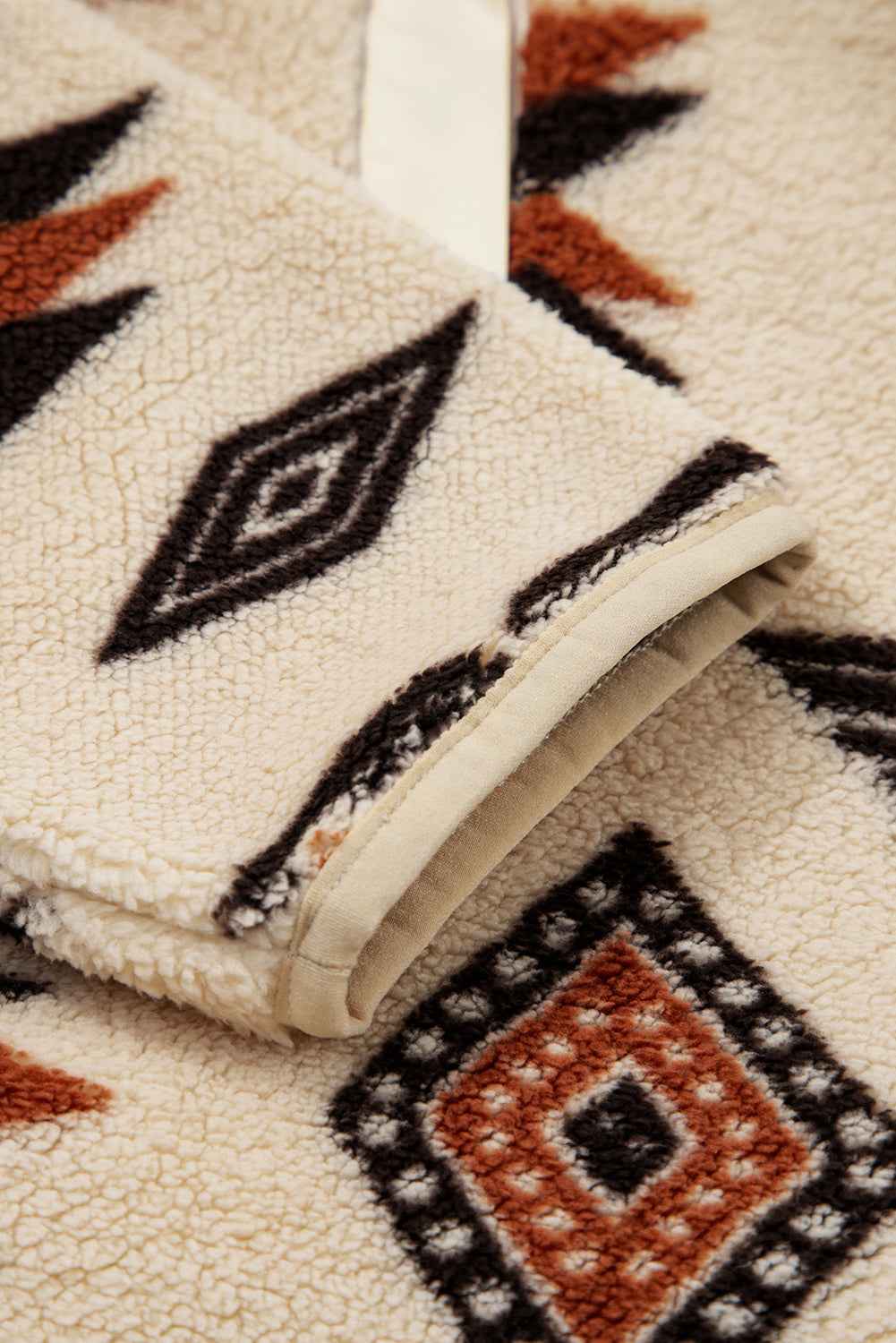 Beige Vintage Geometric Half Zip Plush Sweatshirt 0e67d193799516d2