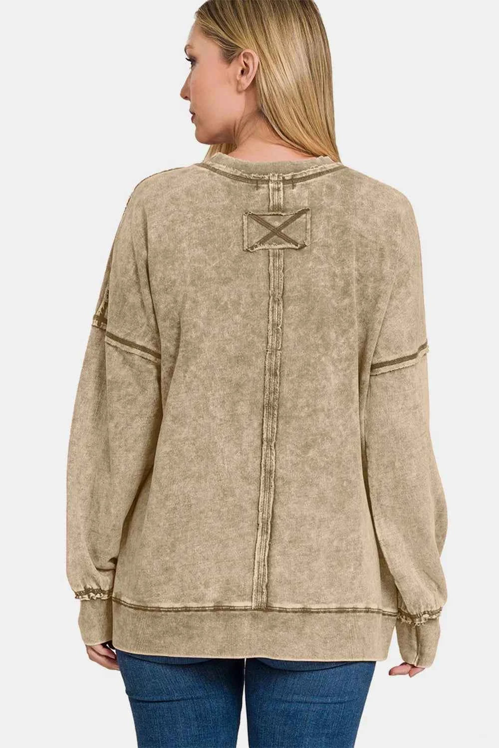 Zenana Exposed Seam Round Neck Dropped Shoulder Sweatshirt 0e777f75-72d8-41fa-9c98-74516059d0bf-Max
