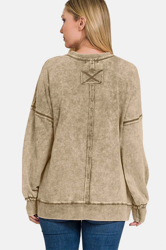 Zenana Exposed Seam Round Neck Dropped Shoulder Sweatshirt 0e777f75-72d8-41fa-9c98-74516059d0bf-Max