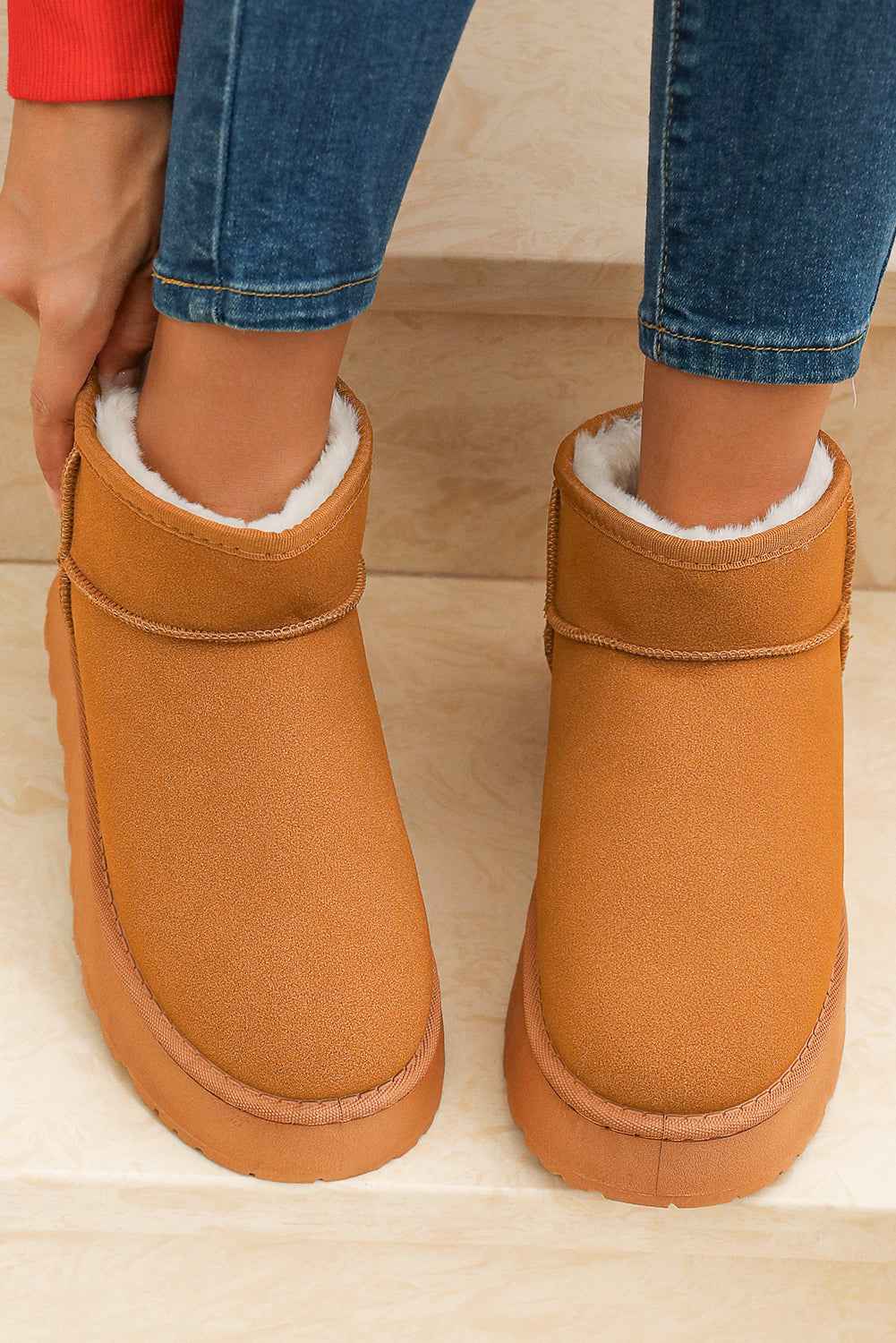 Chestnut Faux Fur Lined Suede Ankle Snow Boots 0e7c04ea0067fa22