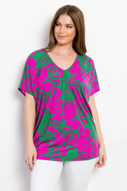Be Stage Contrast Printed Short Sleeve Top Magenta 0e82af80-6c87-4b79-8c5b-828d6b2fb7b7-Max