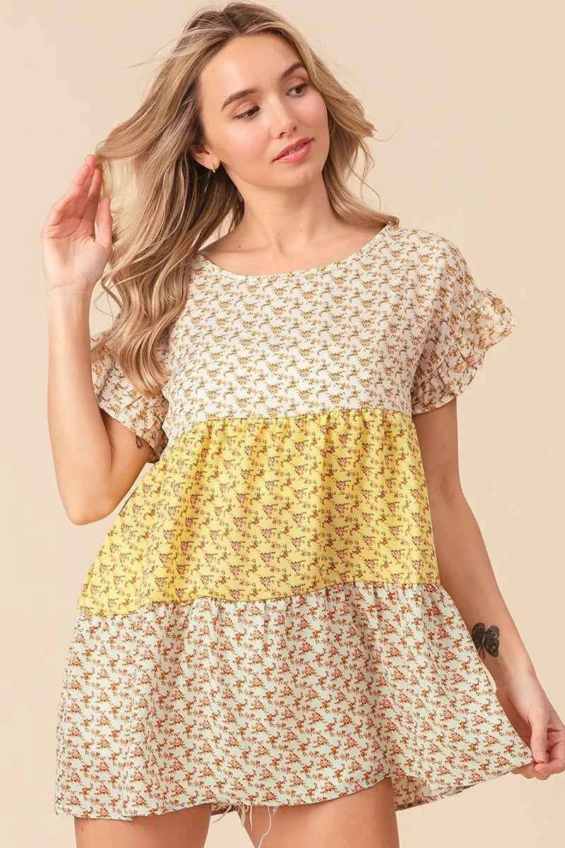 Flroal Printed Woven Color Block and Tiered Top 0e859e6bfa384c8fb564538e01dc5150-Max-Origin