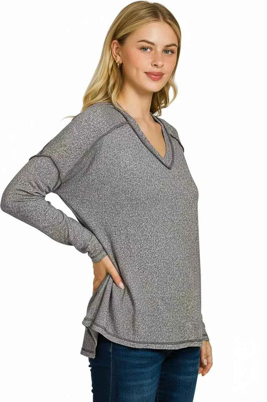 Soft Melange Hacci Exposed Seam Hi-low Tee 0e860684-e0e0-4898-b435-9d6a9dd923a2-Max-Origin