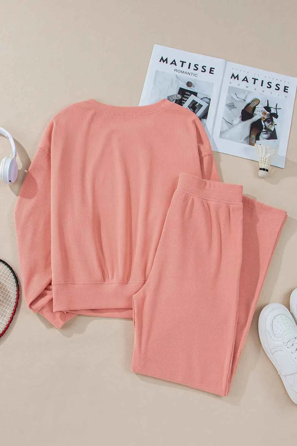 Round Neck Long Sleeve Top and Pants Set 0e877763c22a4d16a8b41cd5ee043159-Max