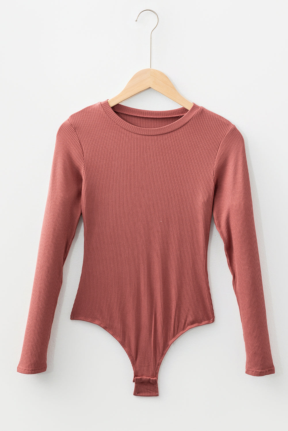 Mineral Red Ribbed Long Sleeve Crew Neck Solid Color Bodysuit 0e9c829fd5f7418b