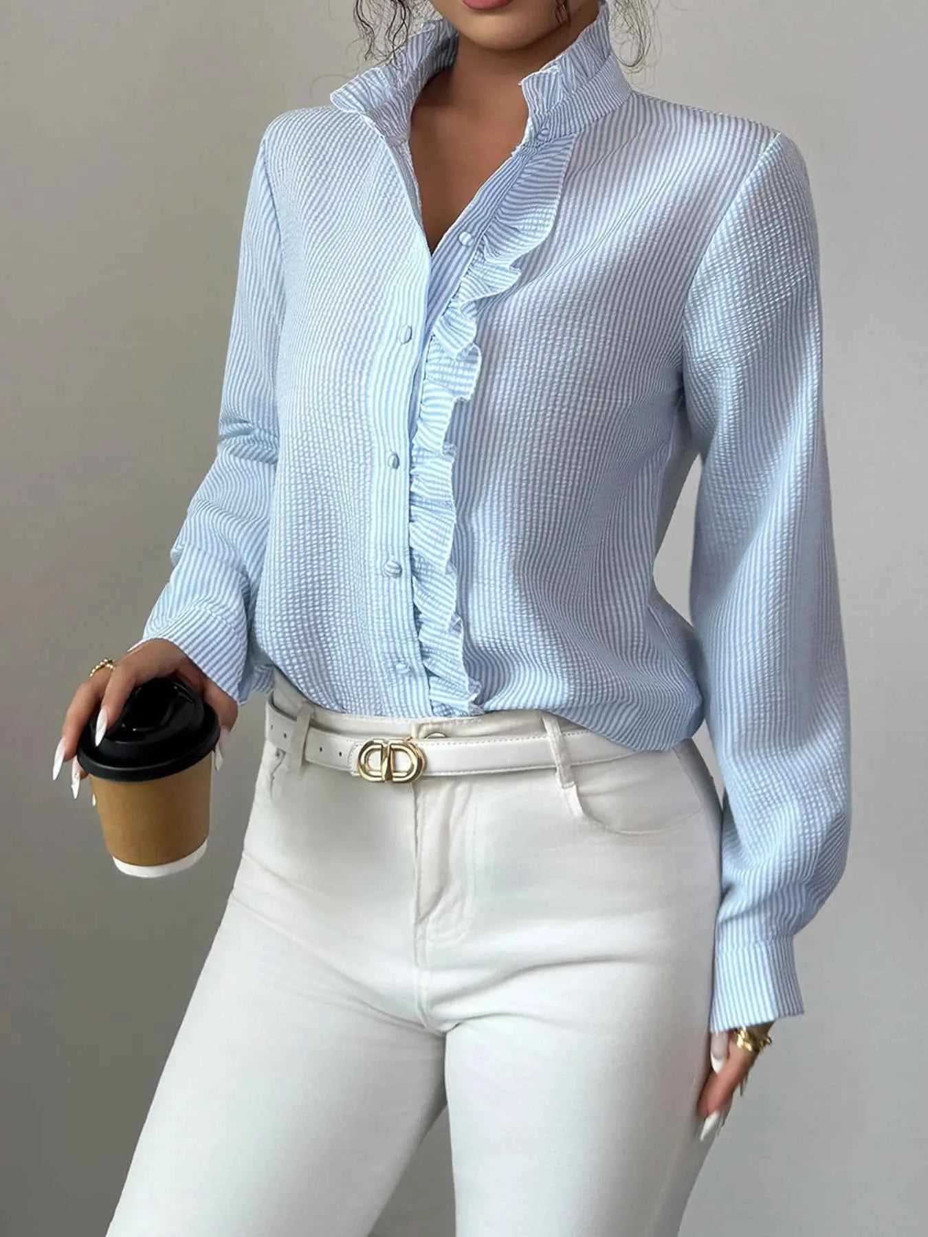 Ruffle Front Striped Button-Up Shirt 0e9f75b0-2455-46ee-a5e0-442f8cf59529-Max-Origin