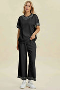 Double Take Full Size Pearl Detail Round Neck Top and Pants Set Black 0ea22435-e2d8-4d2e-8797-4dc6f2f4e87d-Max