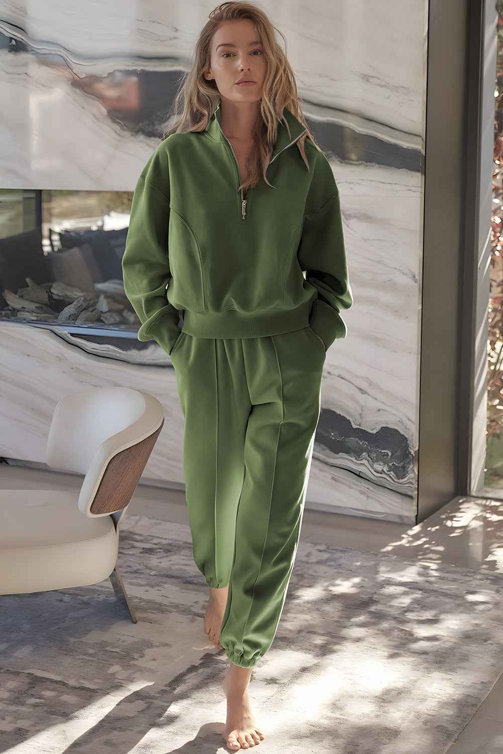 Vineyard Green Half Zip up Pullover Active Top and Joggers Set 0ea80c34c05a7989