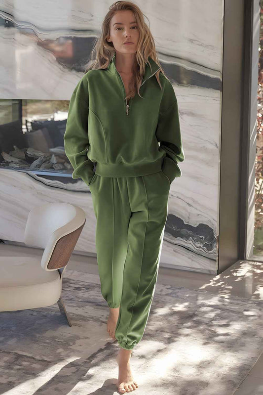 Vineyard Green Half Zip up Pullover Active Top and Joggers Set 0ea80c34c05a7989