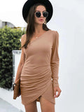 One Shoulder Ruched Bodycon Dress Camel 0ead5f3f-8f04-4441-a505-275a050726cb-Max-Origin
