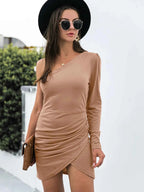 One Shoulder Ruched Bodycon Dress Camel 0ead5f3f-8f04-4441-a505-275a050726cb-Max-Origin