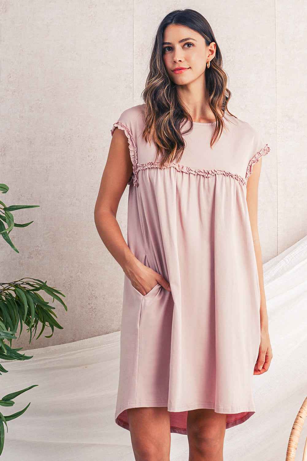 Mint Green Frilled Trim Crewneck Loose Fit Mini Dress 0eb117dbbe308f16