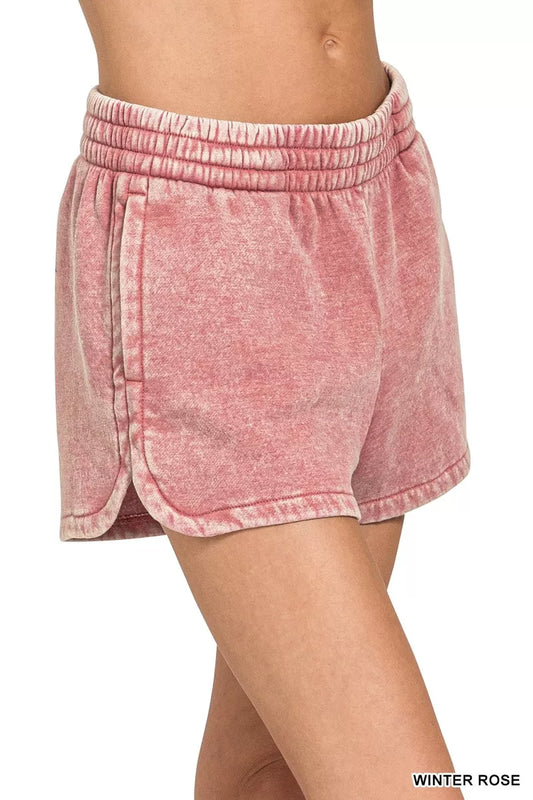 Acid Washed Elastic Waistband Dolphin Shorts 0eb8588f628c41f58017242624687723-Max-Origin