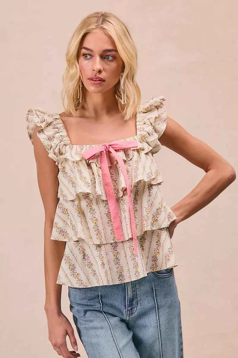 BiBi Floral Printed Woven Front Bow Tied Ruffled Square Neck Sleeveless Top 0ebdacfde3a74033acbd2b75f19aa9e3-Max-Origin