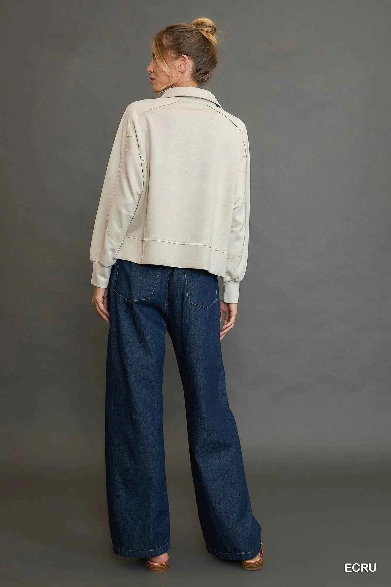 Collared Neck Long Sleeve Top with Raw Hem Detail 0ec2c885-b399-4d09-b27a-f49feb6ccdf4-Max-Origin