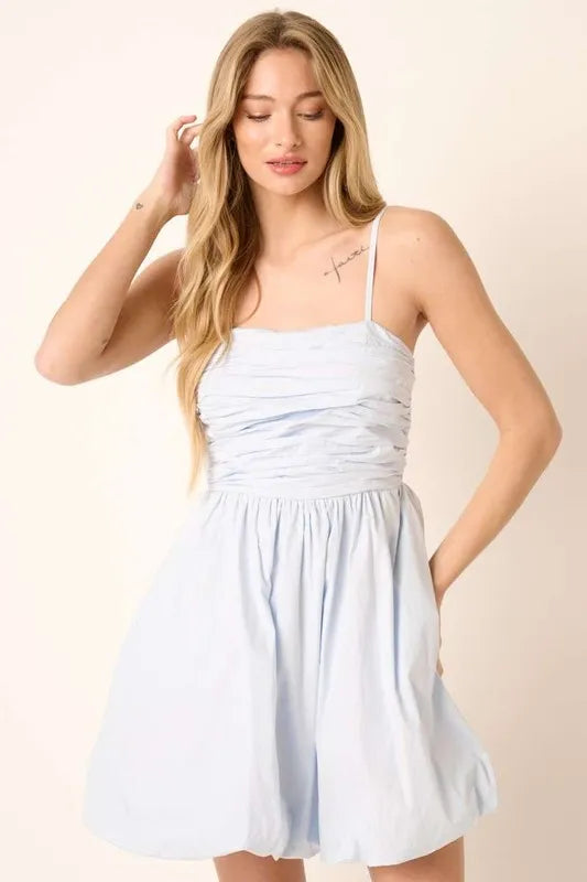 Ruched Detail Bubble Hem Mini Dress Blue 0ec595fd-7376-40f7-86a5-d071f294419b-Max