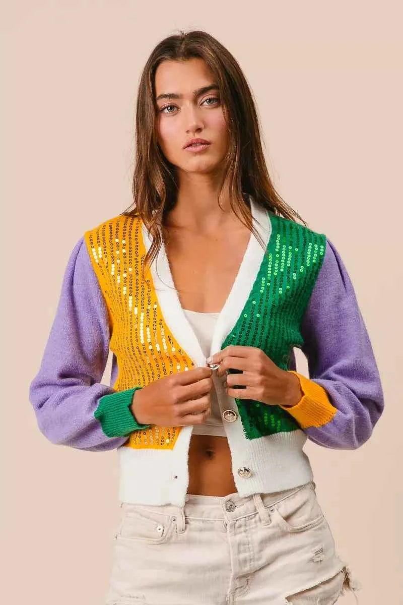 BiBi Mardi Gras Color Block Sequin Sweater Cardigan 0eccb73e5f094c3fb0e84c2e5f084570-Max-Origin