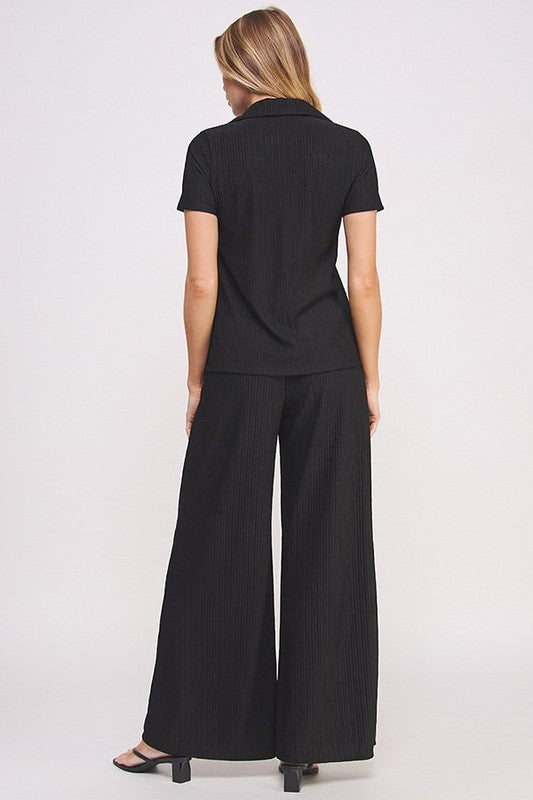 Textured short slv button down/wide leg pants set 0ecdb6bc-109a-4e7d-962d-5f0ae9971548