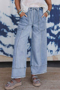 Beau Blue Drawstring Seam Detail Raw Hem Wide Leg Jeans Beau Blue 75%Cotton+23%Polyester+2%Elastane 0ed1a3bc9f4e64ac