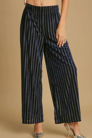 Full Size Elastic Waist Striped Wide Leg Velvet Pants Navy 0eda77ac-845b-45c8-b83c-b6a4beb641a1-Max