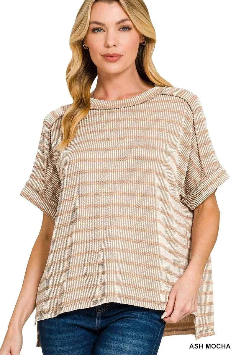 Zenana Raised Rib Striped Exposed Seam Top ASH MOCHA 0edbb682d85349e99cbffe4285c4a45e-Max-Origin