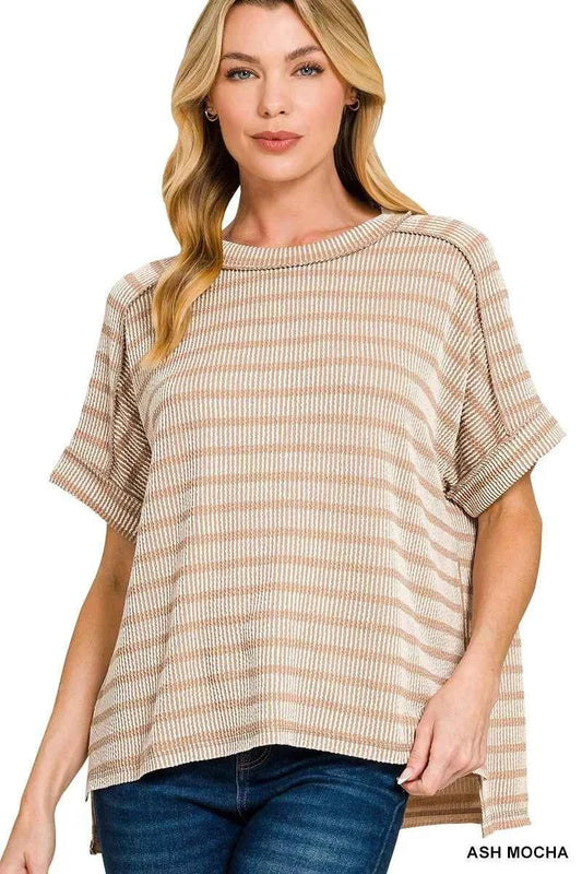 Zenana Raised Rib Striped Exposed Seam Top ASH MOCHA 0edbb682d85349e99cbffe4285c4a45e-Max-Origin