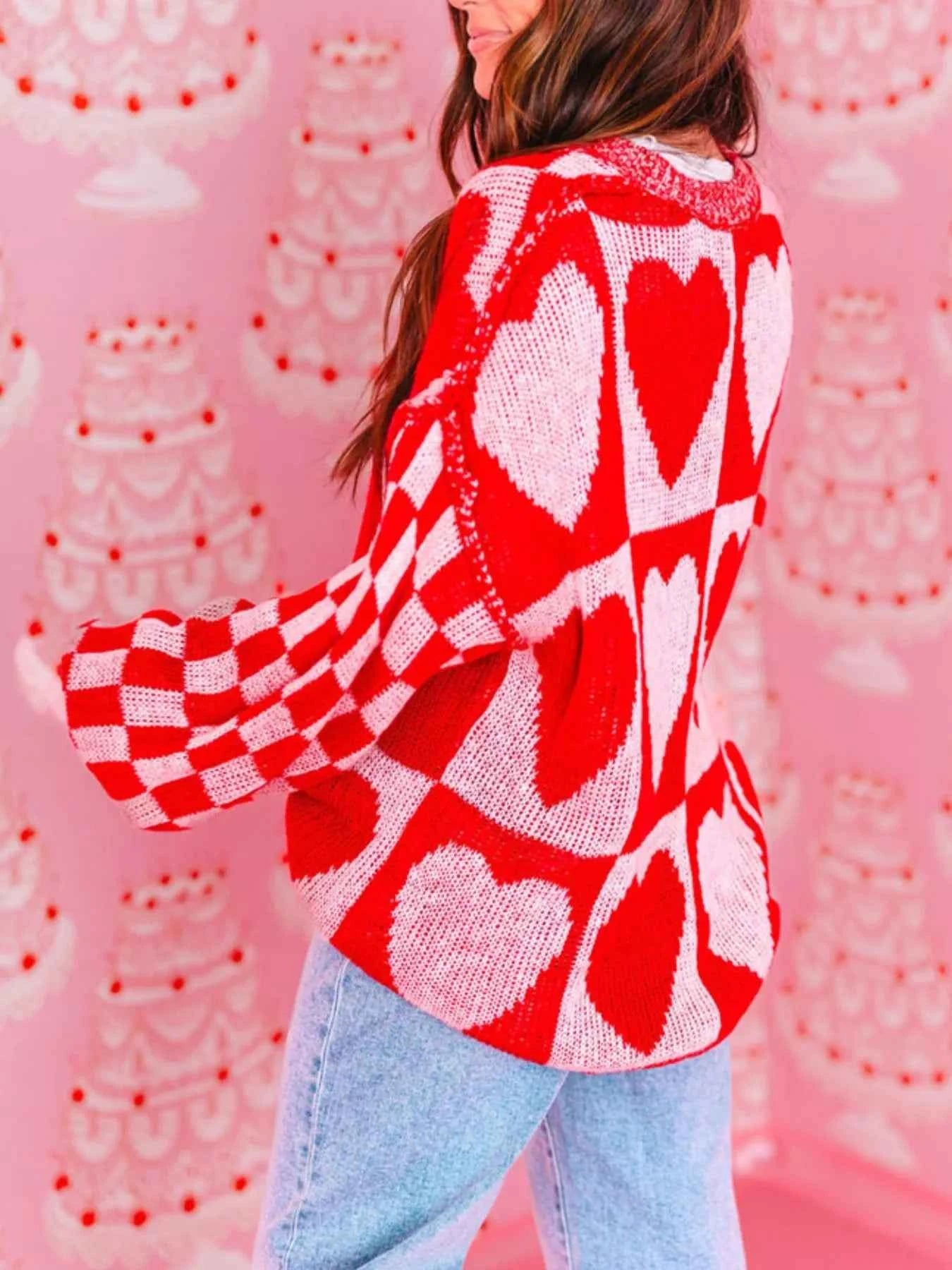 Heart Pattern Checkerboard Knit Sweater 0edf878e-9572-4f68-92cc-8a0c513317f2-Max-Origin