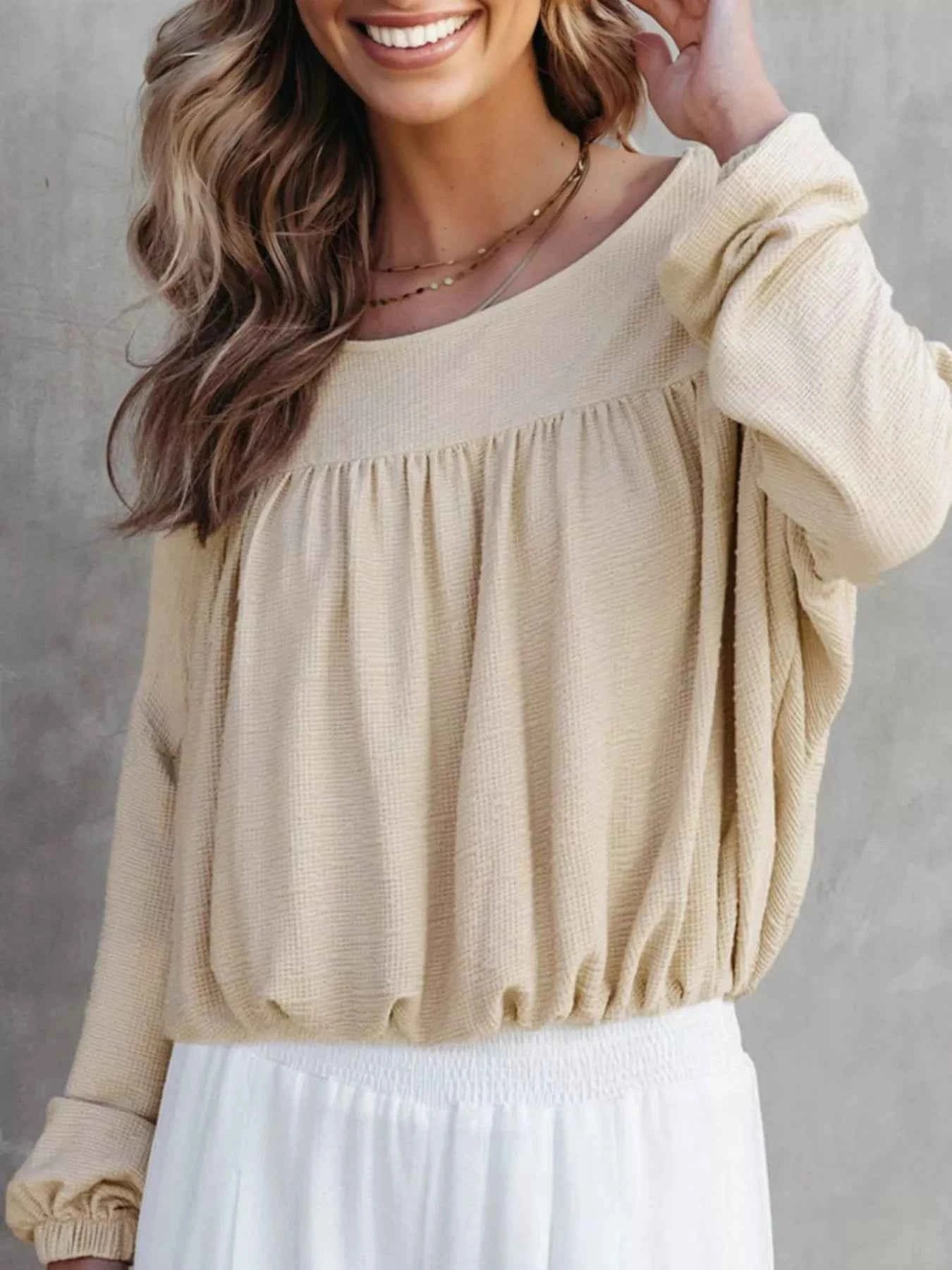 Textured Drop Shoulder Long Sleeve Top 0ee4a7ac-3c64-43c5-a7a5-6b3a114856d4-Max-Origin