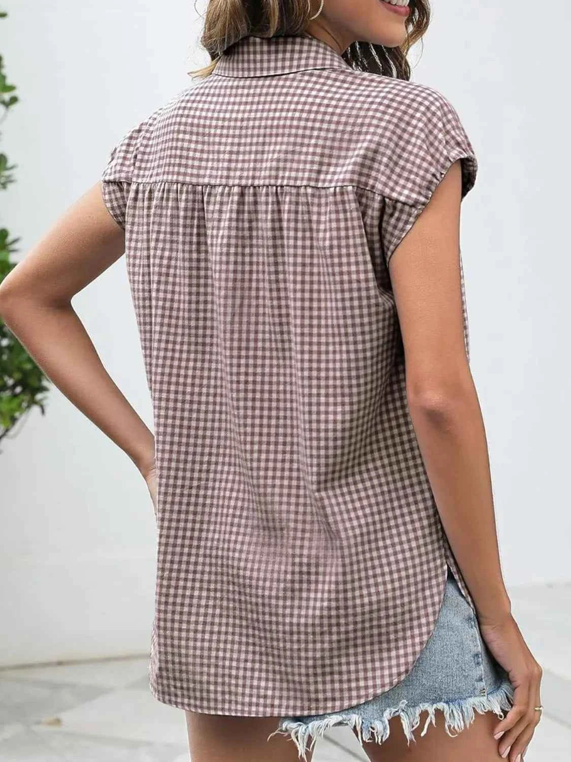 Plaid Button Up Cap Sleeve Shirt 0ee55093-8c7e-4fae-8853-5196c29cc73d-Max-Origin
